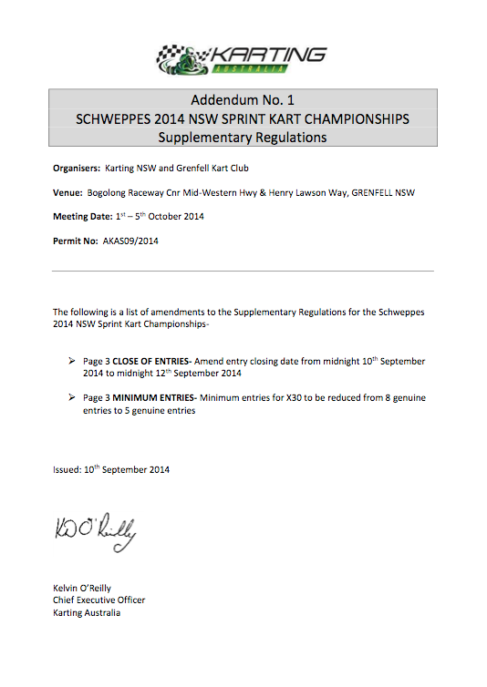 Addendum 1 to Sup Regs 2014 NSW State Championships